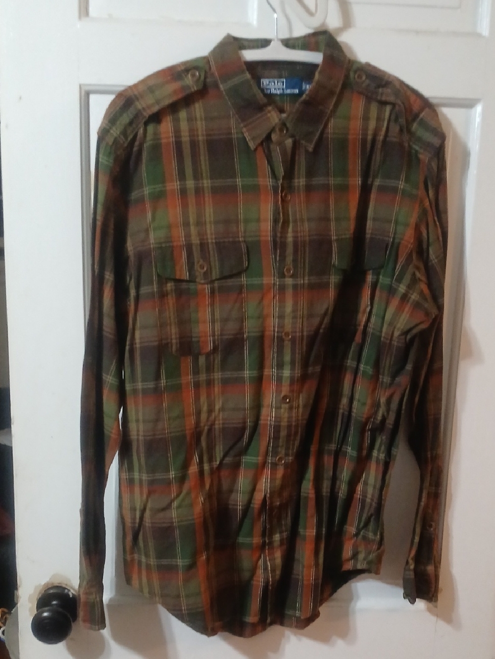Vintage Ralph Lauren Polo Plaid Shirt in Green, Brown & Rust